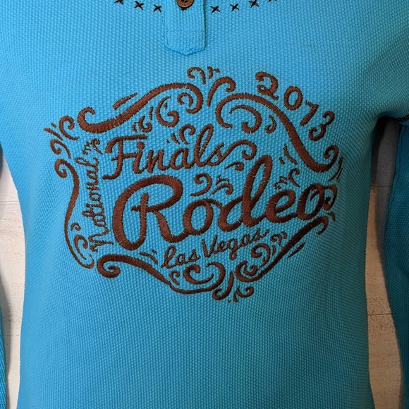 Pro Rodeo Big Buckle Thermal Turquoise/Brown Long Sleeve Shirt Size XXL NWT - Picture 3 of 5